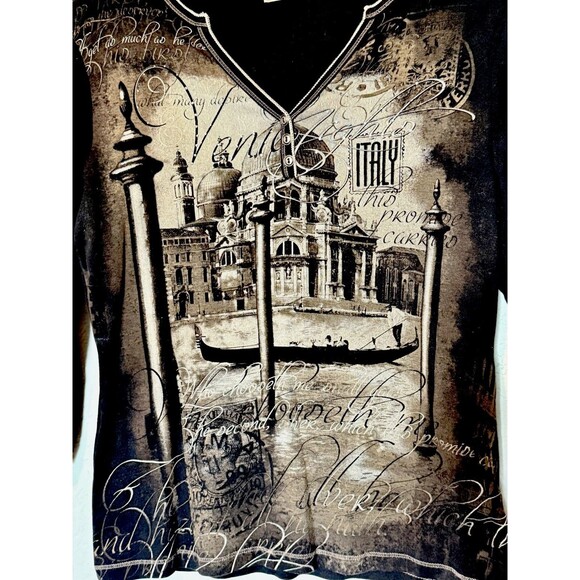 Blue Canyon Clothing Women' Shirt XL Charcoal Rhinestone Venice Italy USA VTG - Picture 2 of 5
